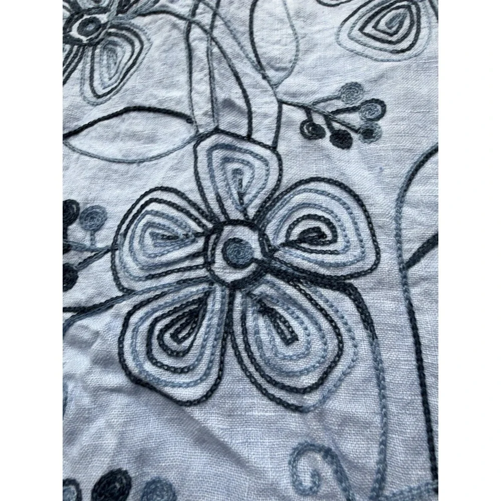 100% Lino Dress Womens Large Blue Embroidered Linen Boho Shift Pockets Italy - Picture 7 of 14